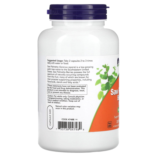 Ягоди пальми сереноа NOW Foods "Saw Palmetto Berries" для чоловічого здоров'я, 550 мг (250 рослинних капсул) - зображення 3