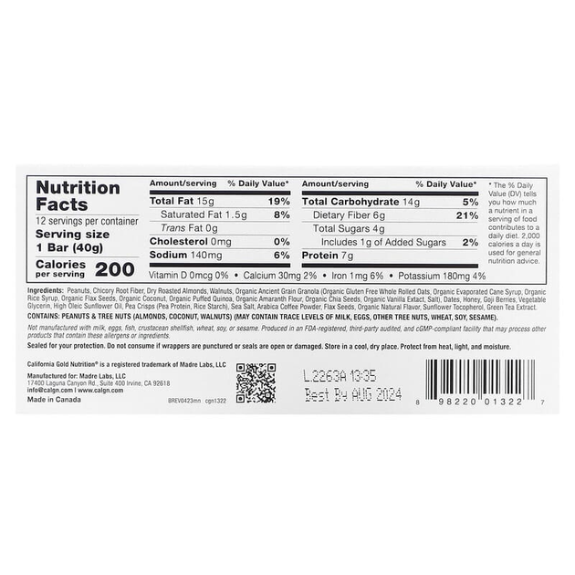 Батончики-мюслі California GOLD Nutrition, FOODS з кавою мокко та горіхом (12 батончиків по 40 г кожен) - зображення 2