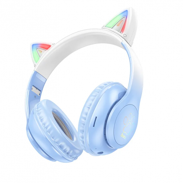 Навушники бездротові з котячими вушками та LED підсвічуванням Hoco W42 Cat Ear Bluetooth TF-карта AUX Блакитні з білим - Фото 1 Навушники бездротові з котячими вушками та LED підсвічуванням Hoco W42 Cat Ear Bluetooth TF-карта AUX Блакитні з білим - зображення 1