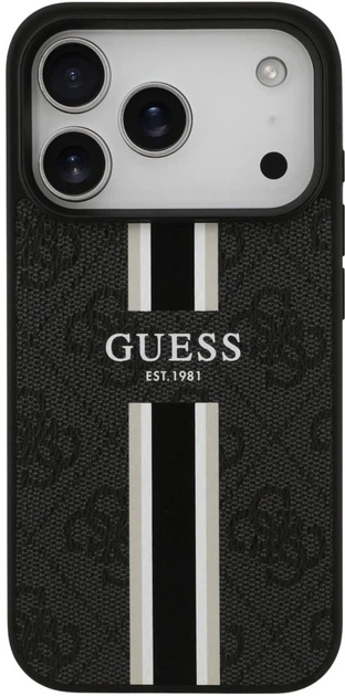 Etui plecki Guess 4G Printed Stripes MagSafe do Apple iPhone 17 Pro Black (3666339491383) - obraz 3