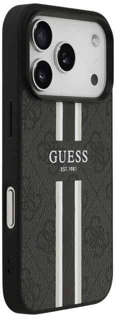 Etui plecki Guess 4G Printed Stripes MagSafe do Apple iPhone 17 Pro Black (3666339491383) - obraz 4