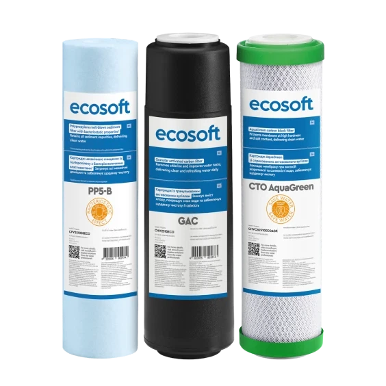 Улучшенный комплект картриджей Ecosoft 1-2-3 для фильтров обратного осмоса с функцией экономии воды (CHV3ECOAGR) - изображение 2