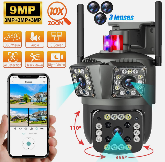 Беспроводная 3-линзовая уличная PTZ-камера видеонаблюдения 1080P HD WiFi IP KEPEAK - Фото 2 Беспроводная 3-линзовая уличная PTZ-камера видеонаблюдения 1080P HD WiFi IP KEPEAK - изображение 2