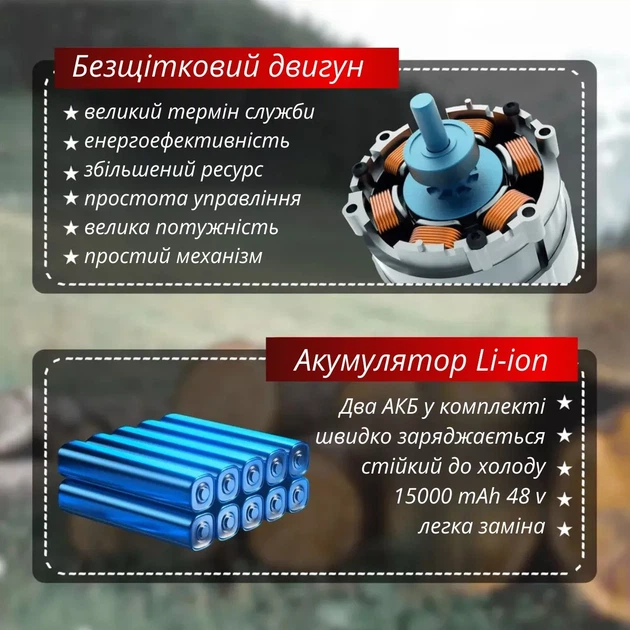 Аккумуляторная цепная пила 12 дюймов с двумя аккумуляторами в кейсе 48V и автоматической подаче масла - изображение 9