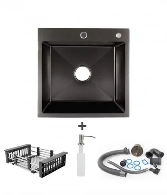 Комплект мийка для кухні інтегрована Handmade H5050B Brushed Black PVD (3,0 мм) - зображення 5