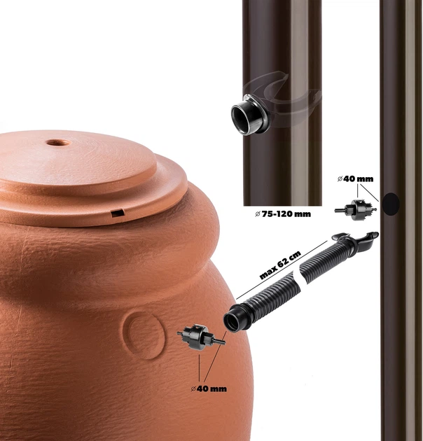 Zbiornik na deszczówkę Kadax Vidor z zestawem przyłączeniowym i podstawką 210 l (K10846) - obraz 6