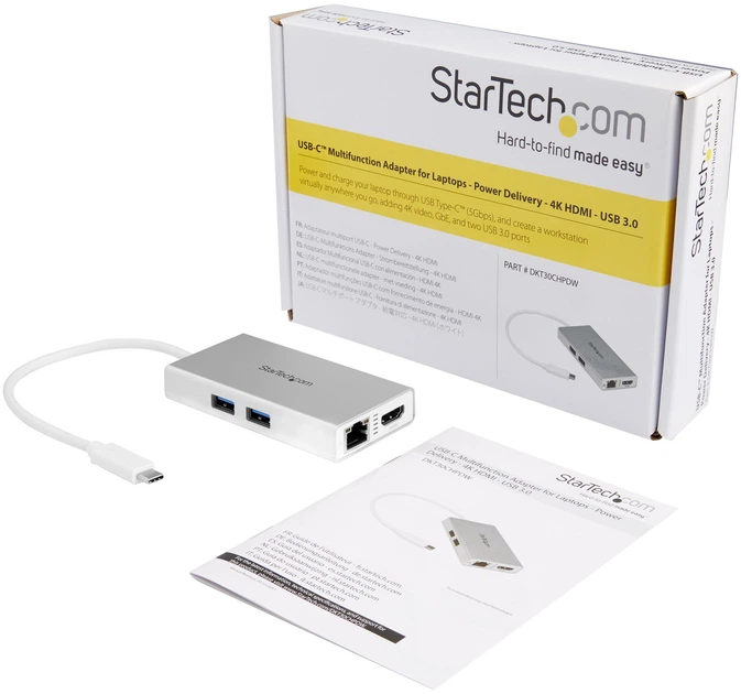 Stacja dokująca Startech USB-C 60W PD / HDMI 4K 30Hz / 2 x USB-A  / GbE White (DKT30CHPDW) - obraz 2