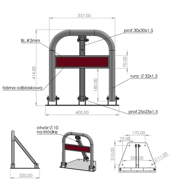 Блокада паркувальна Yato YT-55749 складана підкова (5906083119248) - зображення 5