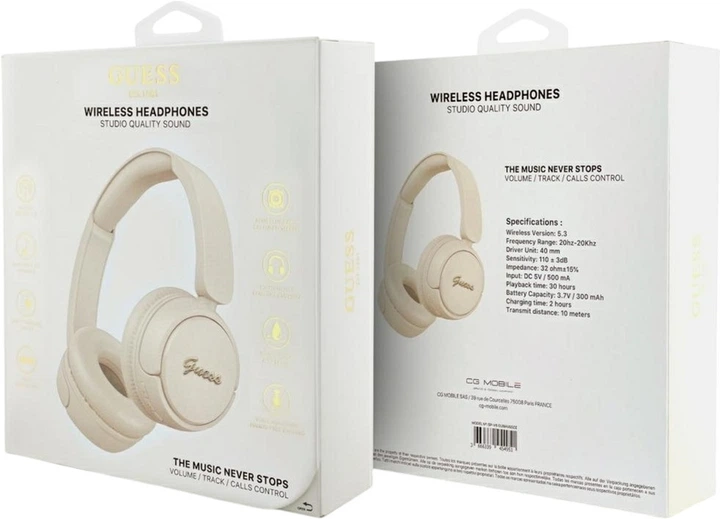 Słuchawki Guess Metal Logo Script Beige (GUBHV6SCE) - obraz 4