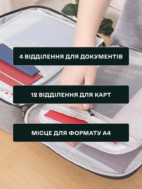 Органайзер дорожный сумка кейс A4 с отделениями для документов паспортов удостоверений банковских карт файлов денег аксессуаров мелкой электроники с кодовым замком для путешествий командировок деловой стильный премиум подарок 37×27×12 см 3DTOYSLAMP серый - изображение 6