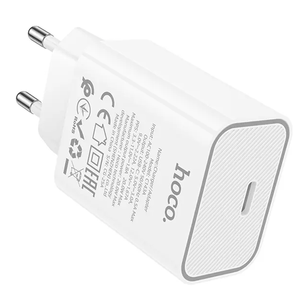Мережевий зарядний пристрій Hoco C143A 1USB-C PD/QC 20W бiлий - Фото 2 Мережевий зарядний пристрій Hoco C143A 1USB-C PD/QC 20W бiлий - изображение 2