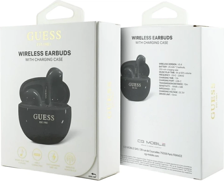 Słuchawki Guess Glossy Effect Egg Shape Printed Classic Logo TWS Black (GUTWSOGELEK) - obraz 5