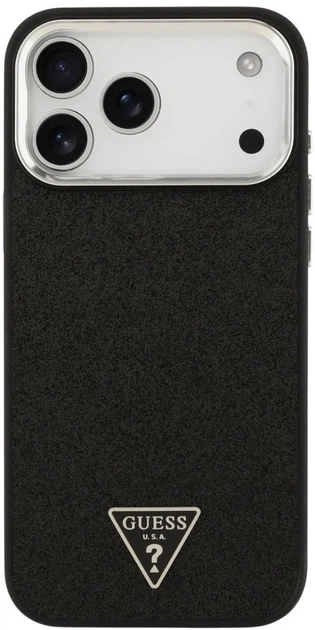 Etui plecki Guess Glitter Triangle Logo MagSafe do Apple iPhone 17 Pro Max Black (3666339516826) - obraz 3