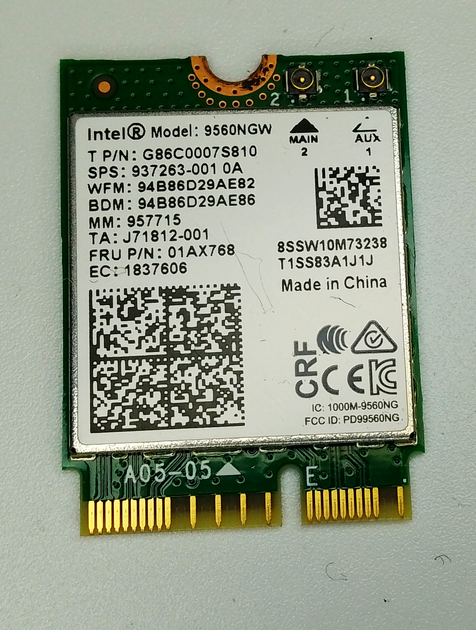 Wi-fi+BT модуль M.2 Intel Wireless-AC 9560 9560NGW (937263-001) Б/В - Фото 1 Wi-fi+BT модуль M.2 Intel Wireless-AC 9560 9560NGW (937263-001) Б/В - зображення 1