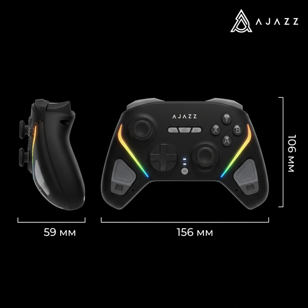 Бездротовий геймпад із зарядною станцією Ajazz GP100S 2.4G/BT/USB Switch/PC/iOS/Android RGB Black (GP100S-B) - Фото 17 Бездротовий геймпад із зарядною станцією Ajazz GP100S 2.4G/BT/USB Switch/PC/iOS/Android RGB Black (GP100S-B) - зображення 17