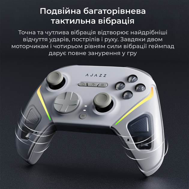 Беспроводной геймпад Ajazz GP100 2.4G/BT/USB Switch/PC/iOS/Android RGB White (GP100-W) - изображение 10