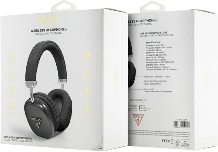 Навушники Guess Metallic Triangle Logo Black (GUBHK1SATSK) - зображення 4