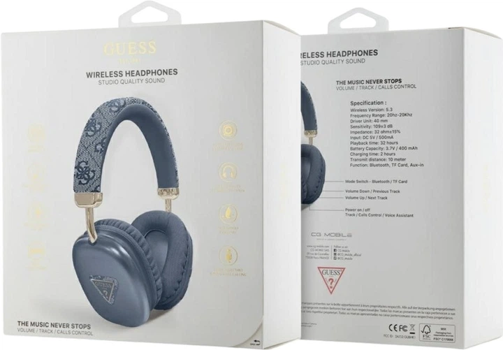 Słuchawki Guess 4G Triangle Logo Blue (GUBHK1P4TPB) - obraz 4