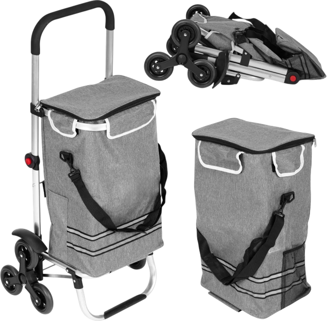 Wózek na zakupy ModernHome by Multistore składany z kieszenią termiczną 30 l Szary (PGJSFC023-GY) - obraz 6