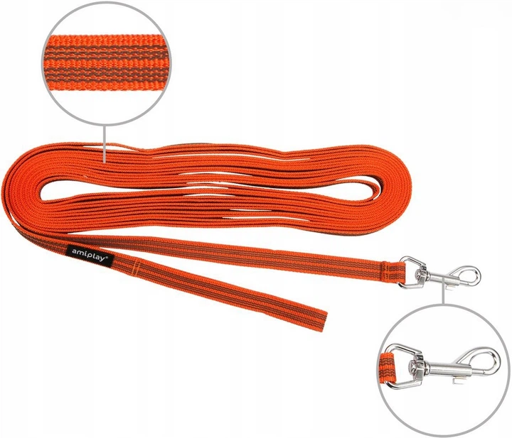 Smycz treningowa dla psów Amiplay Rubber S/M 10 m Pomarańczowa (5907563221871) - obraz 2