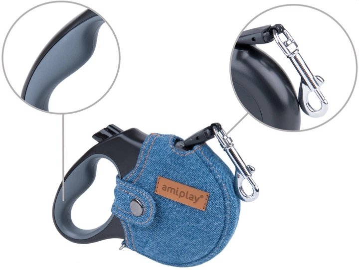Автоматичний повідець для собак Amiplay Infini Denim S 3 м Синій (5907563271487) - зображення 4
