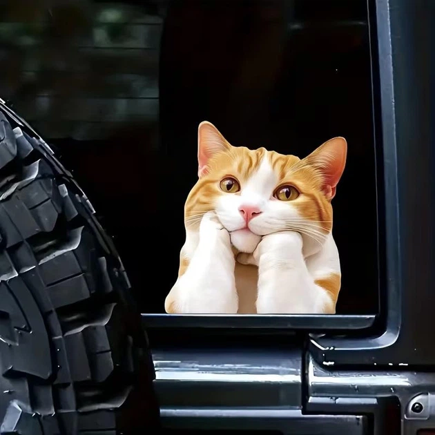 Декоративная 2D наклейка Рыжий кот для автомобиля, мотоцикла, ноутбука, техники 1 шт. 14.8х14 см. Оранжевый с белым - изображение 5