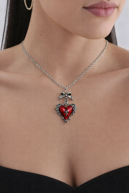 Цепочка Fashion Jewerly сердце с крестами и бантиками в готическом стиле, бижутерия серебристый цвет, 40+5 см (SVS) - Фото 1 Цепочка Fashion Jewerly сердце с крестами и бантиками в готическом стиле, бижутерия серебристый цвет, 40+5 см (SVS) - изображение 1