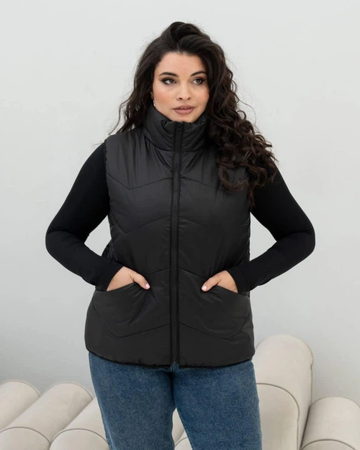 Женская жилетка большого размера UF-Fashion 00115-mt 58 черный - Фото 1 Женская жилетка большого размера UF-Fashion 00115-mt 58 черный - изображение 1
