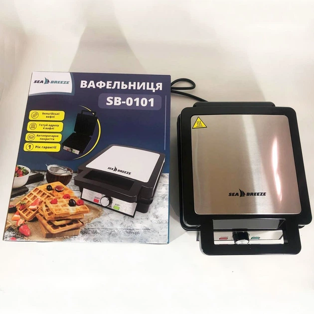 Электровафельница SeaBreeze SB-0101 для бельгийских вафель с антипригарным покрытием на 4 вафли 1200 Вт Черный - изображение 5