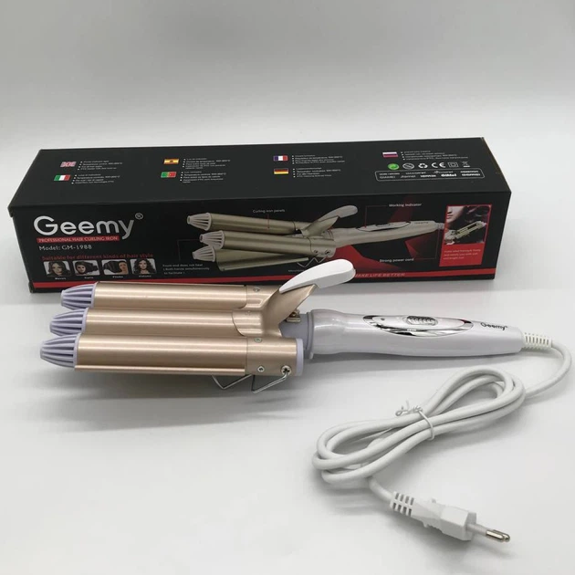 Тройная плойка для волос Geemy GM 1988 плойка три волны керамика 25 мм щипцы для создания волн 45 Вт Белый - Фото 3 Тройная плойка для волос Geemy GM 1988 плойка три волны керамика 25 мм щипцы для создания волн 45 Вт Белый - изображение 3