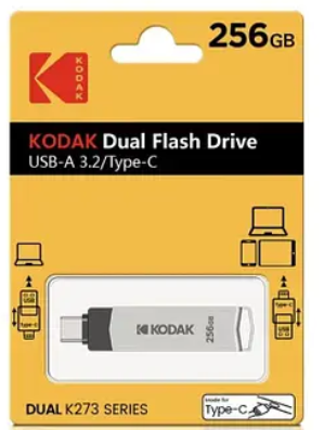 Флешка Kodak 256 ГБ с USB 3.2 и Type-C для быстрой передачи данных Серий - Фото 1 Флешка Kodak 256 ГБ с USB 3.2 и Type-C для быстрой передачи данных Серий - изображение 1