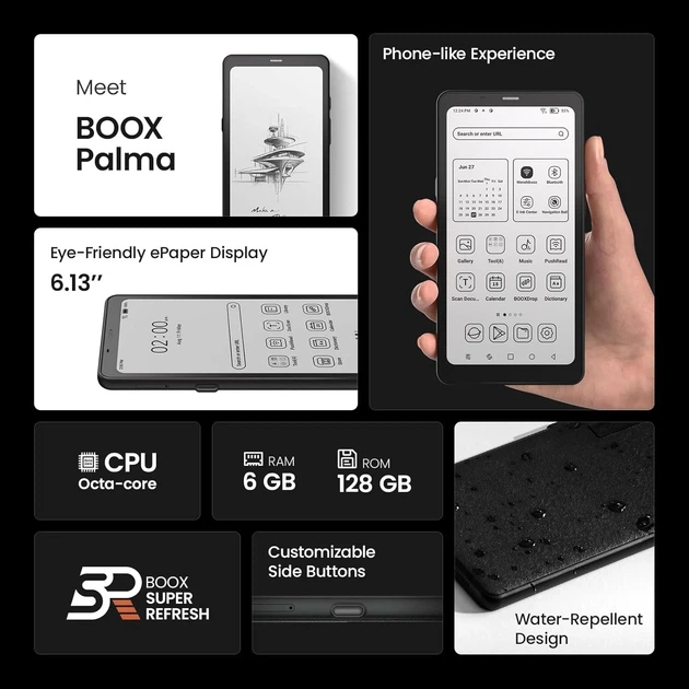 Электронная книга 6.13" Onyx Boox Palma 2 / 6 GB RAM / 128 GB ROM / Wi-Fi / Bluetooth / SD слот / 8-ядерный процессор / Android 13 / Черно-серая - изображение 3