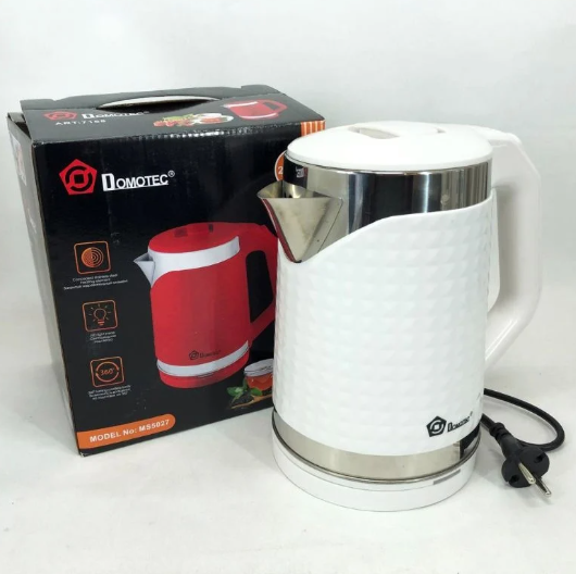 Електрочайник Domotec MS-5027 2 л 2000 Вт чайник з автовимкненням прихованим нагрівальним елементом поворотною базою 360 шкалою рівня води та захистом від перегріву для дому офісу і дачі білий - изображение 6