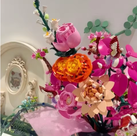 Конструктор Pretty Pink Flower Bouquet Ботанический букет розовый совместимый блочный - изображение 5