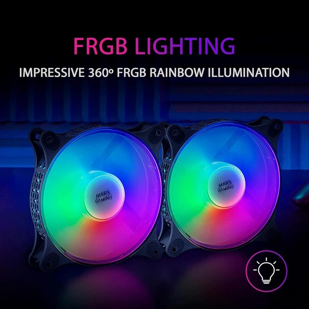 Набор Mars Gaming MF-DUO два вентилятора с подсветкой FRGB Rainbow 3PIN+4PIN (черный) - изображение 6