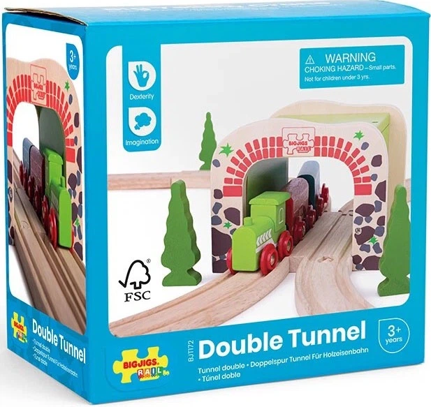 Туннель Bigjigs дерев'яний подвійний 2999117 (691621091722) - зображення 2