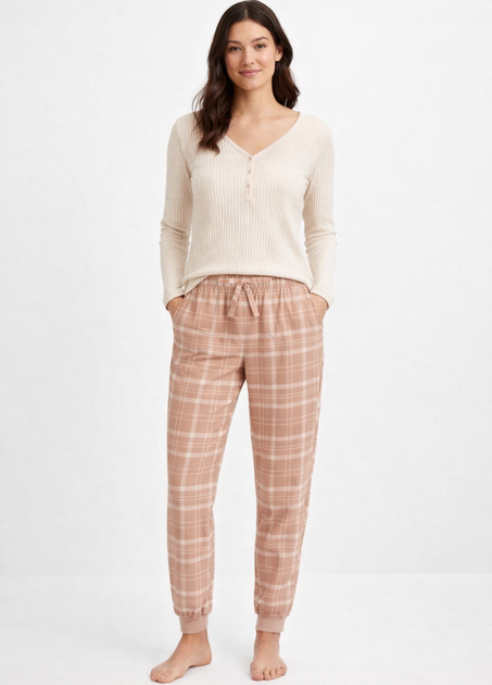 Пижамный лонгслив Primark Flannel Pyjama XS Верх пижамы для дома и сна Бежевый (8917) - изображение 2