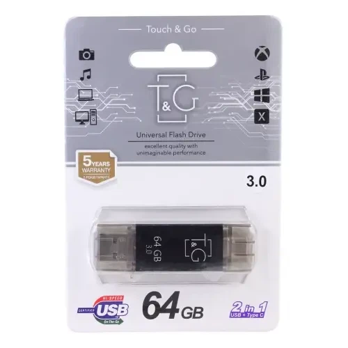 Флешка T&G 009 64GB USB3.0+Type-C чорна - изображение 4