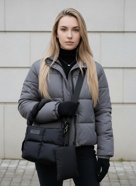Сумка женская - дутая пуховик шопер JUGO, puffer №1 из плащевки Черный - Фото 4 Сумка женская - дутая пуховик шопер JUGO, puffer №1 из плащевки Черный - изображение 4