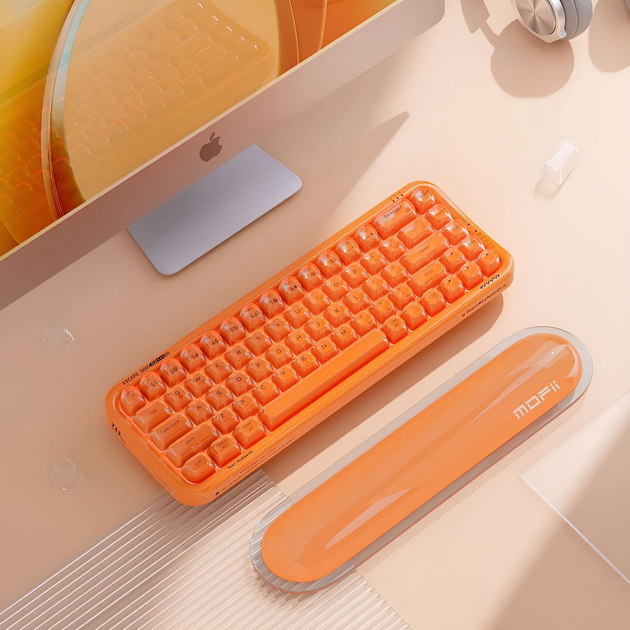 Клавіатура Mofii Pearl SK-711 з комбінованим підключенням, RGB підсвіткою та силіконовою підставкою під зап'ястя - Hermes orange - зображення 2