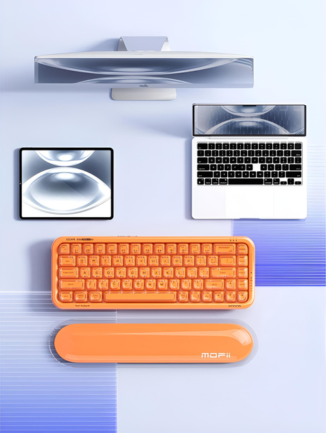 Клавіатура Mofii Pearl SK-711 з комбінованим підключенням, RGB підсвіткою та силіконовою підставкою під зап'ястя - Hermes orange - зображення 5