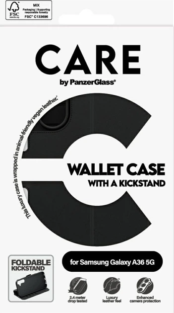 Etui z klapką PanzerGlass CARE Feature Wallet Kickstand do Samsung Galaxy A36 5G Black (5715685016684) - obraz 5