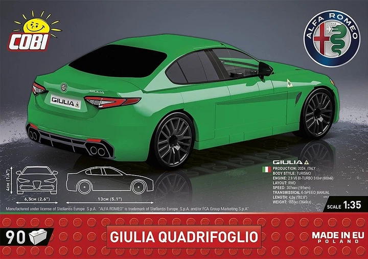 Klocki konstrukcyjne Cobi 24605 Alfa Romeo Giulia Quadrifoglio 90 szt (5902251246051) - obraz 3