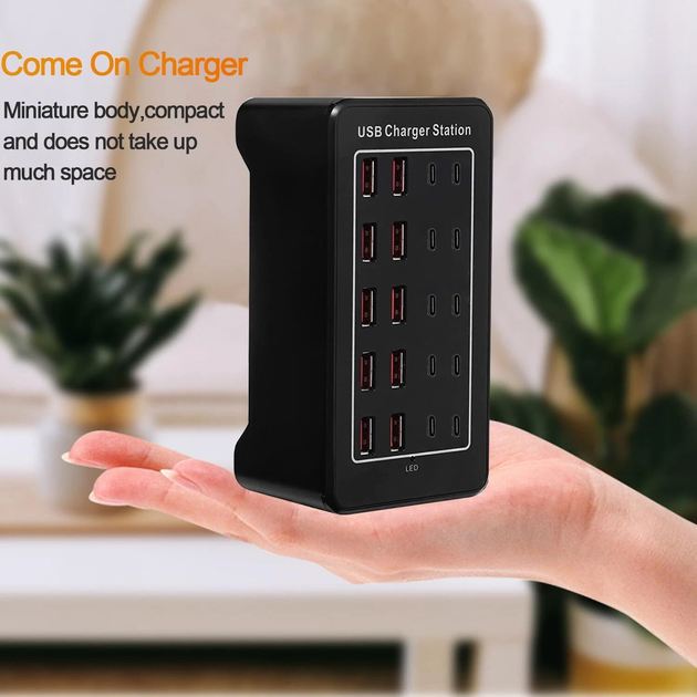 Зарядная станция многопортовая ILEPO на 10 USB портов + 10 Type-C 100 Вт / сетевое мультизарядное устройство (19017) - изображение 5