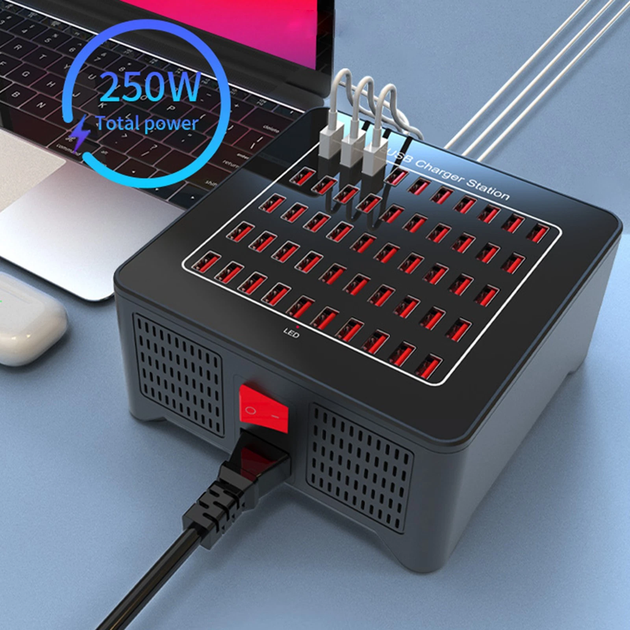 Зарядна станція багатопортова ILEPO на 50 USB портів 250 Вт / мережевий мультизарядний пристрій (19015) - зображення 3