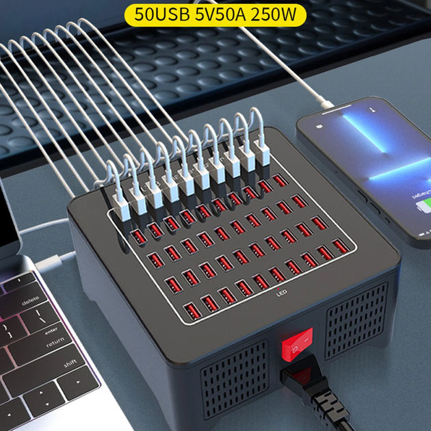 Зарядна станція багатопортова ILEPO на 50 USB портів 250 Вт / мережевий мультизарядний пристрій (19015) - зображення 4