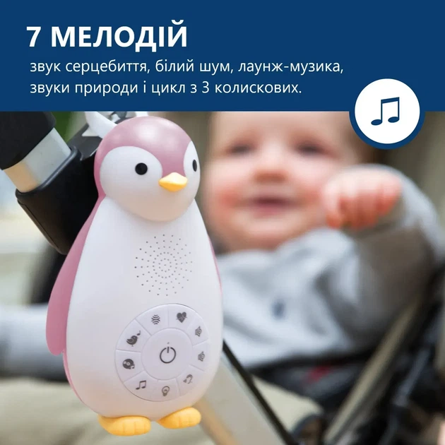 Ночник и музыкальный бокс Zazu Zoe Пингвиненок Розовый (ZA-ZOE-03) - изображение 3