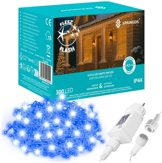 Lampki Springos Kurtyna Sople Flash 300 LED 12 m (5907719425559) - obraz 2