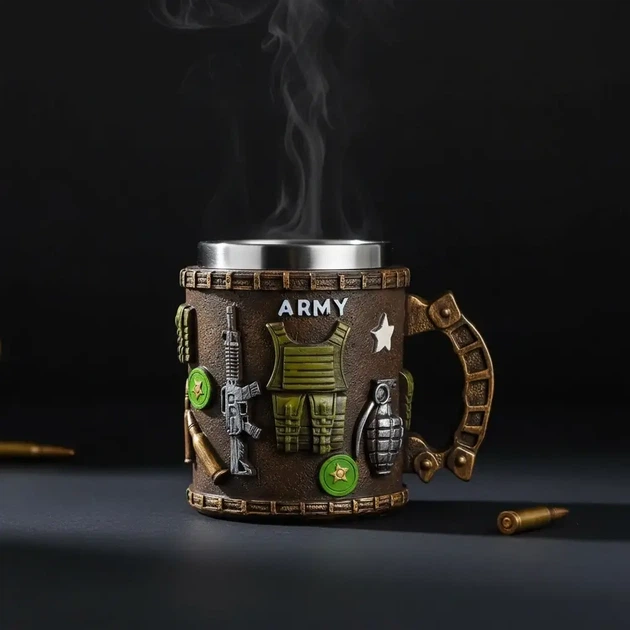Кружка «ARMY» из нержавеющей стали 400 мл, армейский дизайн - Фото 3 Кружка «ARMY» из нержавеющей стали 400 мл, армейский дизайн - изображение 3