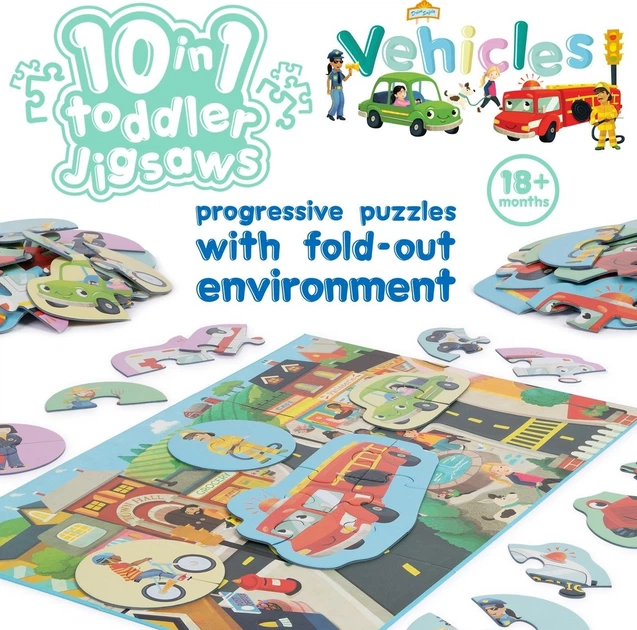 Набір освітніх пазлів Boppi Транспортні засоби та професії 10 в 1 30 елементів (5060459745728) - зображення 6